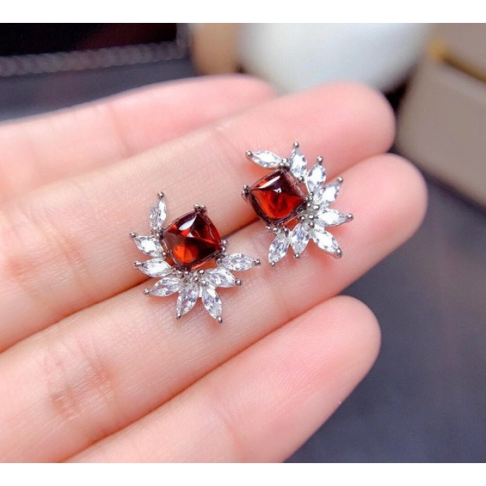 Natural Garnet Studs Earrings, 925 Sterling Silver, Garnet Studs Earrings, Earrings, Garnet Earrings, Luxury Earrings, Princess Cut Stone | Save 33% - Rajasthan Living 8