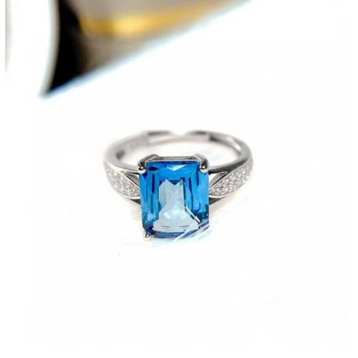 Natural Blue Topaz Ring, 925 Sterling Silver, Topaz Engagement Ring, Topaz Ring, Wedding Ring Topaz Luxury Ring,Ring/Band, Emerald Cut Stone | Save 33% - Rajasthan Living 10