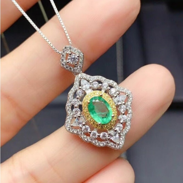 Natural Emerald Pendant, Engagement Pendant, Emerald Silver Pendent, Woman Pendant, Pendant Necklace, Luxury Pendent, Oval Cut Stone Pendent | Save 33% - Rajasthan Living 5