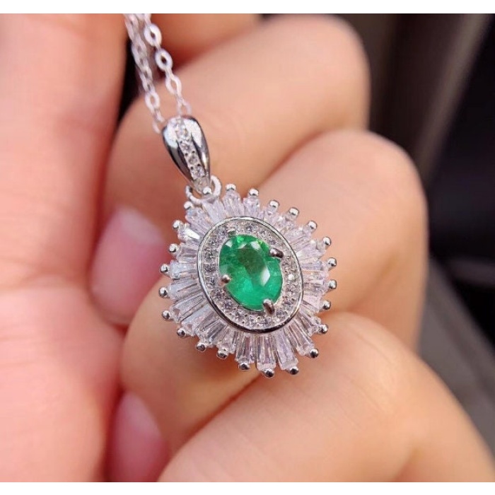 Natural Emerald Pendant, Engagement Pendent, Emerald Silver Pendent, Woman Pendant, Pendant Necklace, Luxury Pendent, Oval Cut Stone Pendent | Save 33% - Rajasthan Living 5