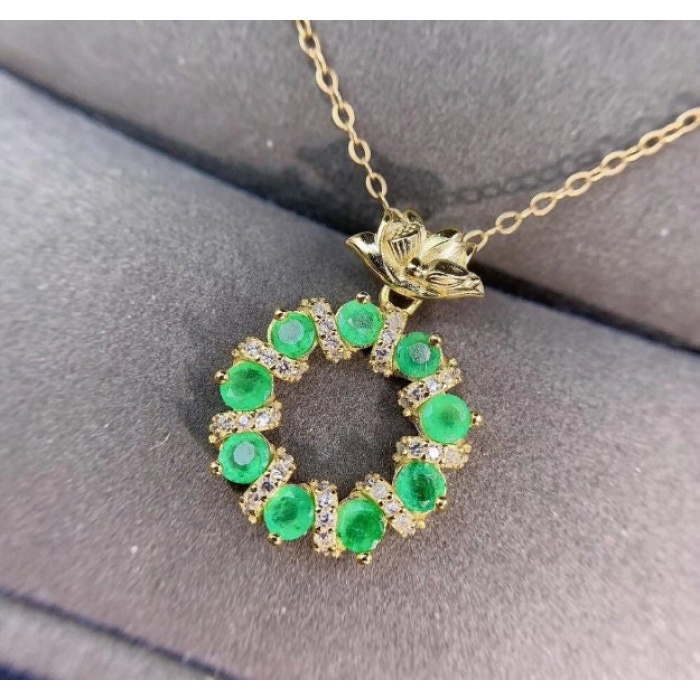 Natural Emerald Pendant, Engagement Pendent, Emerald Silver Pendent, Woman Pendant, Pendant Necklace, Luxury Pendent, Round Stone Pendent | Save 33% - Rajasthan Living 8