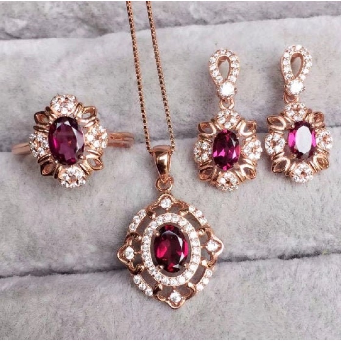 Natural Red Garnet Jewelry Set, Engagement Ring, Red Garnet Jewellery Set, Woman Pendant, Garnet Necklace, Luxury Pendent, Oval Cut Stone | Save 33% - Rajasthan Living 5