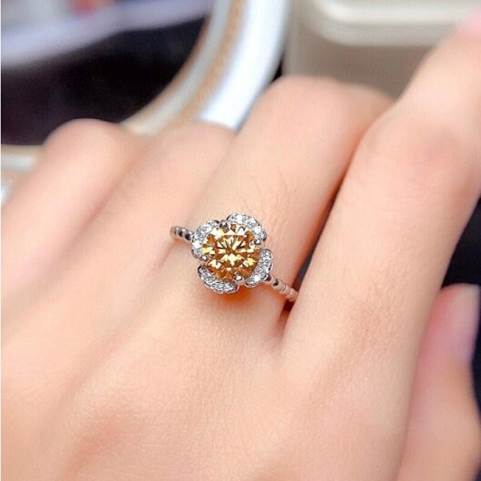 Yellow Moissanite Ring, 925 Sterling Silver, 1ct Moissanite Ring, Engagement Ring, Wedding Ring, Luxury Ring, Ring/Band, Round Cut Ring | Save 33% - Rajasthan Living 6