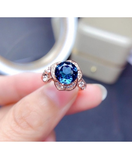 Natural Blue Topaz Ring, 925 Sterling Silver, Topaz Engagement Ring, Topaz Ring, Wedding Ring, Topaz Luxury Ring, Ring/Band, Round Cut Ring | Save 33% - Rajasthan Living