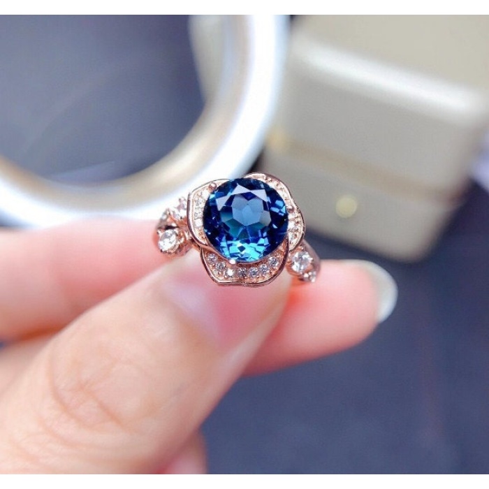 Natural Blue Topaz Ring, 925 Sterling Silver, Topaz Engagement Ring, Topaz Ring, Wedding Ring, Topaz Luxury Ring, Ring/Band, Round Cut Ring | Save 33% - Rajasthan Living 5