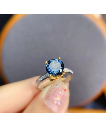 Natural Blue Topaz Ring, 925 Sterling Silver, Topaz Engagement Ring, Topaz Ring,  Wedding Ring, Topaz Luxury Ring, Ring/Band, Round Cut Ring | Save 33% - Rajasthan Living