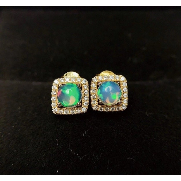 Natural Opal Studs Earrings, 925 Sterling Silver, Opal Studs Earrings, Earrings, Opal Earrings, Luxury Earrings, Round Stone Earrings | Save 33% - Rajasthan Living 11