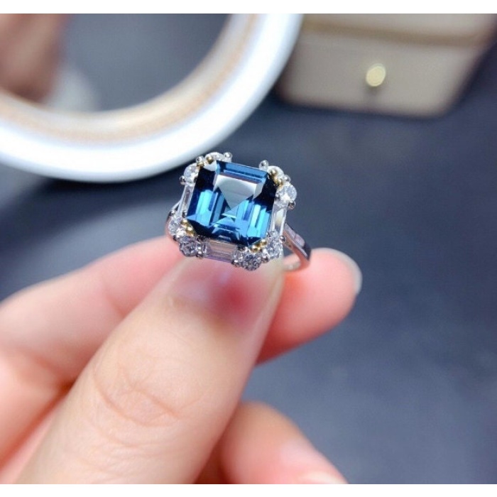 Natural Blue Topaz Ring, 925 Sterling Silver, Topaz Engagement Ring, Topaz Ring Wedding Ring, Topaz Luxury Ring, Ring/Band, Octagon Cut Ring | Save 33% - Rajasthan Living 10