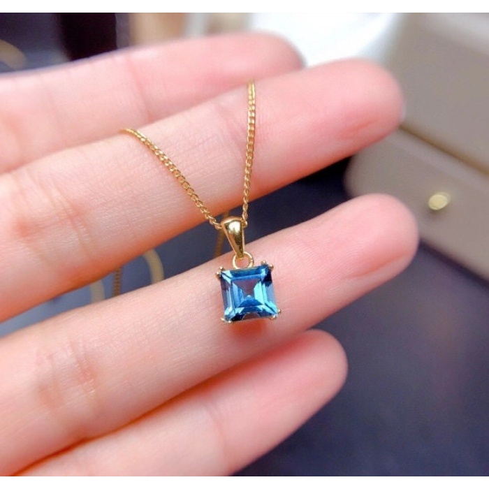 Natural Blue Topaz Jewelry Set, Engagement Ring, Blue Topaz Jewelry Set, Woman Pendant, Topaz Necklace, Luxury Pendent, Square Cut Stone | Save 33% - Rajasthan Living 7