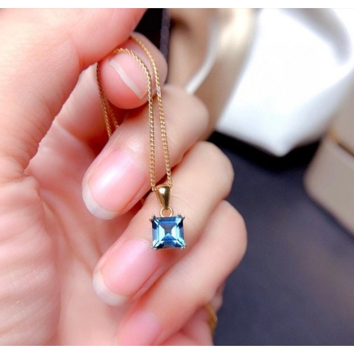 Natural Blue Topaz Jewelry Set, Engagement Ring, Blue Topaz Jewelry Set, Woman Pendant, Topaz Necklace, Luxury Pendent, Square Cut Stone | Save 33% - Rajasthan Living 8