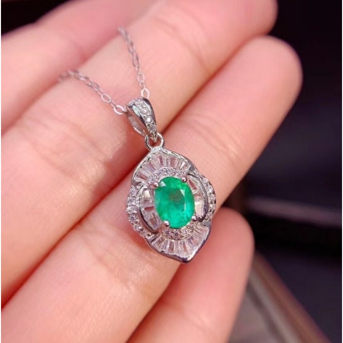 Natural Emerald Pendant, Engagement Pendant, Emerald Silver Pendent, Woman Pendant, Pendant Necklace, Luxury Pendent, Oval Cut Stone Pendent | Save 33% - Rajasthan Living 6