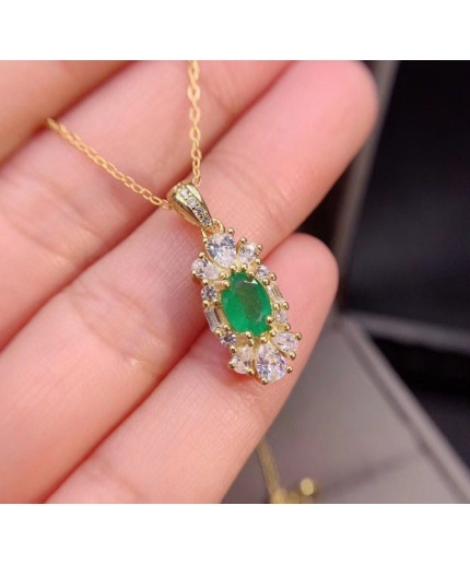 Natural Emerald Pendant, Engagement Pendant, Emerald Silver Pendent, Woman Pendant, Pendant Necklace, Luxury Pendent, Oval Cut Stone Pendent | Save 33% - Rajasthan Living