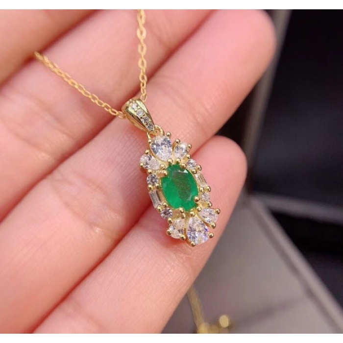 Natural Emerald Pendant, Engagement Pendant, Emerald Silver Pendent, Woman Pendant, Pendant Necklace, Luxury Pendent, Oval Cut Stone Pendent | Save 33% - Rajasthan Living 5