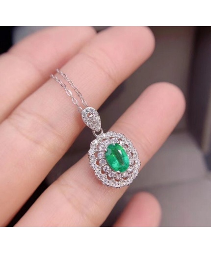 Natural Emerald Pendant, Engagement Pendant, Emerald Silver Pendent, Woman Pendant, Pendant Necklace, Luxury Pendent, Oval Cut Stone Pendent | Save 33% - Rajasthan Living 3