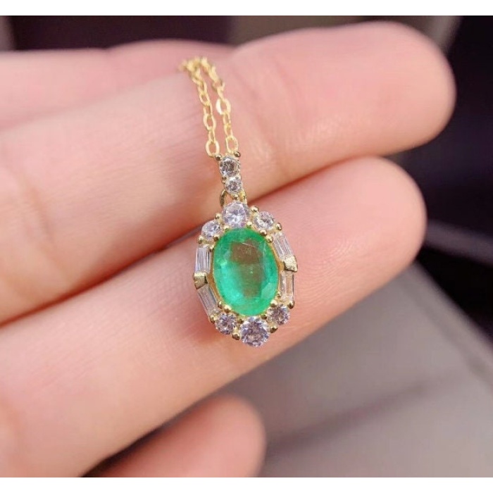 Natural Emerald Pendant, Engagement Pendant, Emerald Silver Pendent, Woman Pendant, Pendant Necklace, Luxury Pendent, Oval Cut Stone Pendent | Save 33% - Rajasthan Living 7