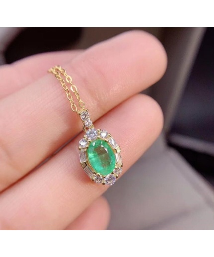 Natural Emerald Pendant, Engagement Pendant, Emerald Silver Pendent, Woman Pendant, Pendant Necklace, Luxury Pendent, Oval Cut Stone Pendent | Save 33% - Rajasthan Living