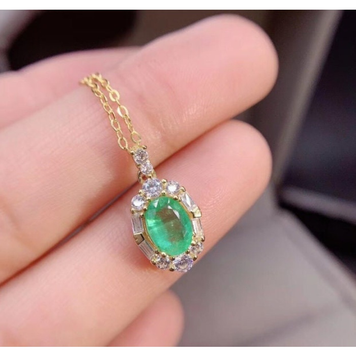 Natural Emerald Pendant, Engagement Pendant, Emerald Silver Pendent, Woman Pendant, Pendant Necklace, Luxury Pendent, Oval Cut Stone Pendent | Save 33% - Rajasthan Living 5