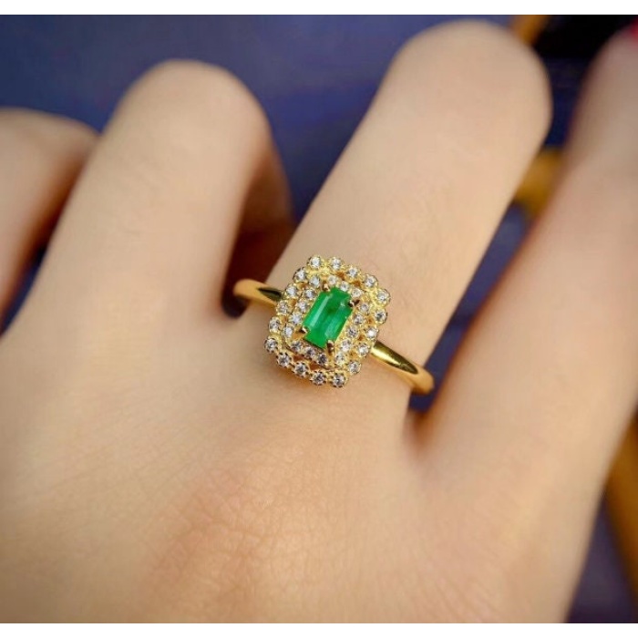 Natural Emerald & Cubic Zirconia Woman Ring, 925 Steeling Silver, Emerald Ring, Statement Ring, Engagement and Wedding Ring | Save 33% - Rajasthan Living 6