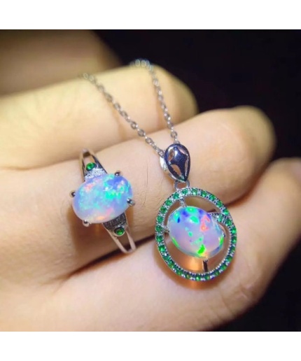 Natural Fire Opal Jewelry Set, Engagement Ring, Opal Jewellery Set,Woman Pendant, Opal Necklace, Luxury Pendent, Oval Cut Stone Pendent | Save 33% - Rajasthan Living