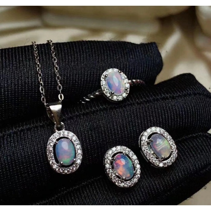 Natural Fire Opal Jewelry Set, Engagement Ring, Opal Jewellery Set,Woman Pendant, Opal Necklace, Luxury Pendent, Oval Cut Stone Pendent | Save 33% - Rajasthan Living 9