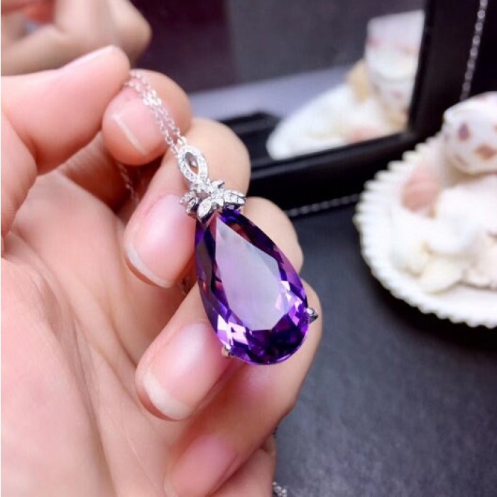 Natural Amethyst Jewellery Set , Engagement Pendent, Silver Amethyst Pendent, Woman Ring, Luxury Pendent, Pear Cut Stone Pendent | Save 33% - Rajasthan Living 12