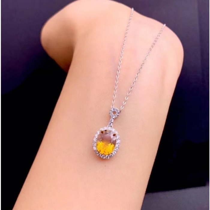 Natural Citrine Jewellery Set, Engagement Ring, Citrine Pendent, Woman Pendant, Pendant Necklace, Luxury Pendent, Oval Stone Pendent | Save 33% - Rajasthan Living 9