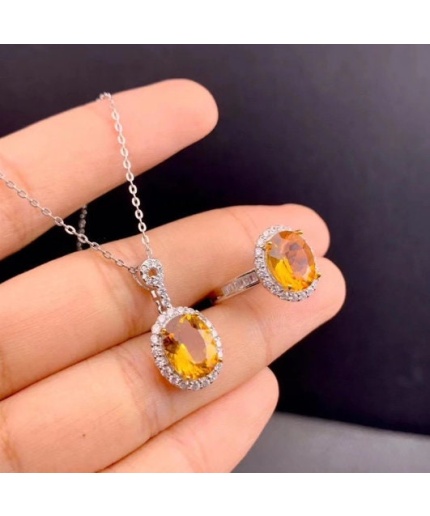 Natural Citrine Jewellery Set, Engagement Ring, Citrine Pendent, Woman Pendant, Pendant Necklace, Luxury Pendent, Oval Stone Pendent | Save 33% - Rajasthan Living 3