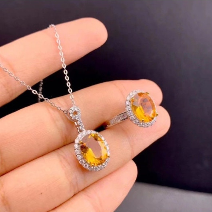 Natural Citrine Jewellery Set, Engagement Ring, Citrine Pendent, Woman Pendant, Pendant Necklace, Luxury Pendent, Oval Stone Pendent | Save 33% - Rajasthan Living 6