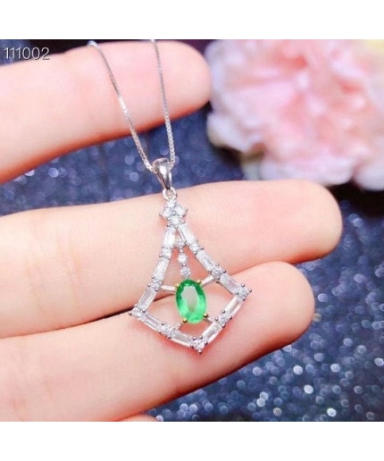 Natural Emerald Pendant, Engagement Pendent, Emerald Silver Pendent, Woman Pendant, Pendant Necklace, Luxury Pendent, Oval Cut Stone Pendent | Save 33% - Rajasthan Living