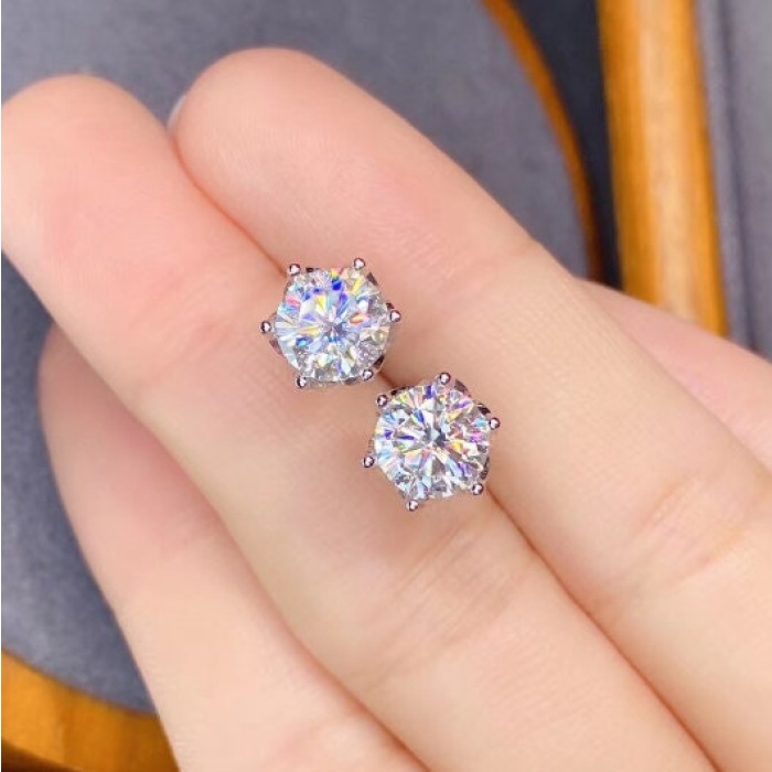 Moissanite Studs Earrings, 925 Sterling Silver, Studs Earrings, Earrings, Moissanite Earrings, Luxury Earrings, Round Stone Earrings | Save 33% - Rajasthan Living 5