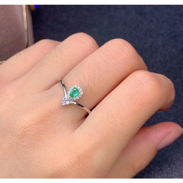 Natural Emerald & Cubic Zirconia Woman Ring, 925 Steeling Silver, Emerald Ring, Statement Ring, Engagement and Wedding Ring | Save 33% - Rajasthan Living 6