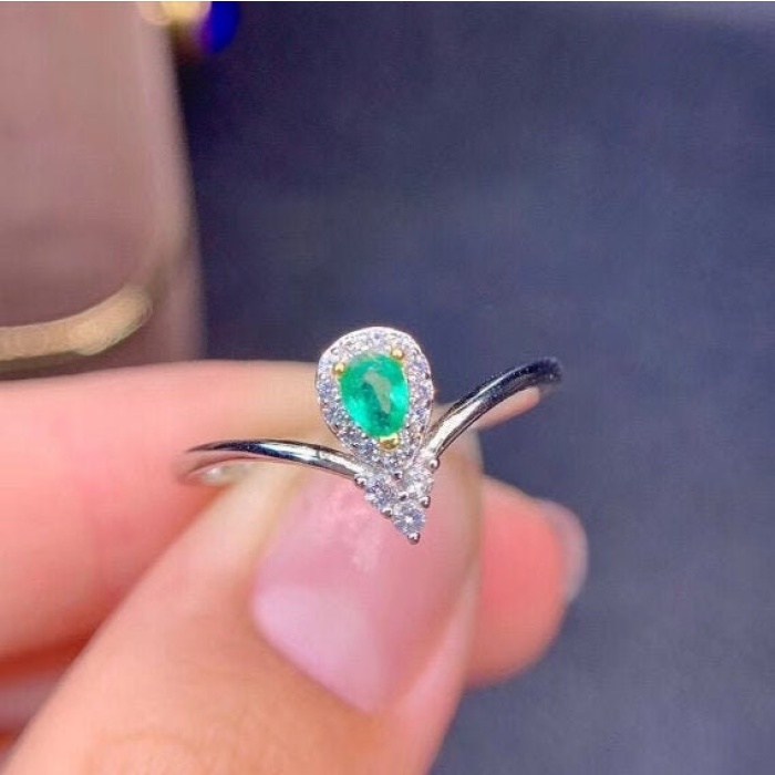 Natural Emerald & Cubic Zirconia Woman Ring, 925 Steeling Silver, Emerald Ring, Statement Ring, Engagement and Wedding Ring | Save 33% - Rajasthan Living 5