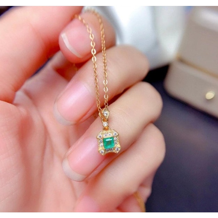 Natural Emerald Jewelry Set, Engagement Ring, Emerald Silver Pendent, Woman Earring Pendant Necklace, Luxury Pendent, Square Cut Stone | Save 33% - Rajasthan Living 7