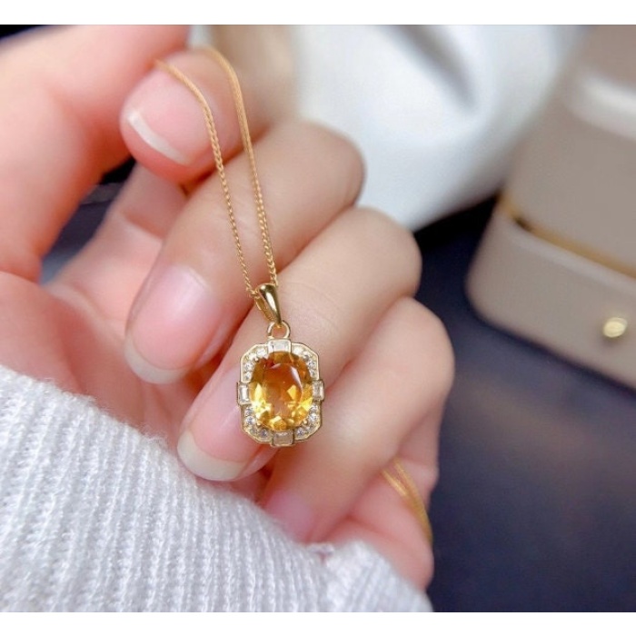 Natural Citrine Jewellery Set, Engagement Ring, Citrine Pendent, Woman Pendant, Pendant Necklace, Luxury Pendent, Oval Stone Pendent | Save 33% - Rajasthan Living 7