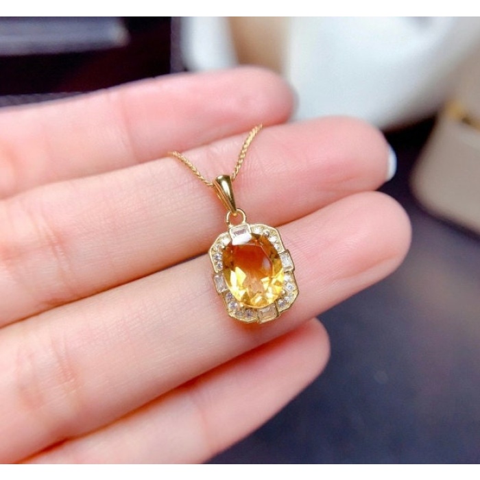 Natural Citrine Jewellery Set, Engagement Ring, Citrine Pendent, Woman Pendant, Pendant Necklace, Luxury Pendent, Oval Stone Pendent | Save 33% - Rajasthan Living 6