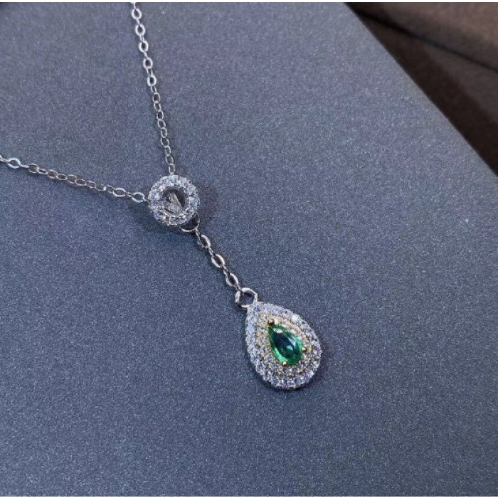 Natural Emerald Pendant, Engagement Pendant, Emerald Silver Pendent, Woman Pendant, Pendant Necklace, Luxury Pendent, Pear Cut Stone Pendent | Save 33% - Rajasthan Living 5