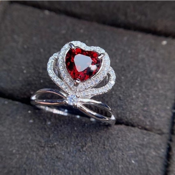 Natural Garnet Ring, 925 Sterling Sliver, Garnet Engagement Ring, Garnet Wedding Ring, Garnet luxury Ring, Ring/Band, Garnet Heart cut Ring | Save 33% - Rajasthan Living 8