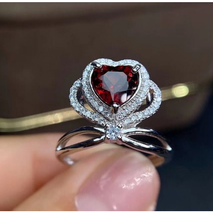 Natural Garnet Ring, 925 Sterling Sliver, Garnet Engagement Ring, Garnet Wedding Ring, Garnet luxury Ring, Ring/Band, Garnet Heart cut Ring | Save 33% - Rajasthan Living 6