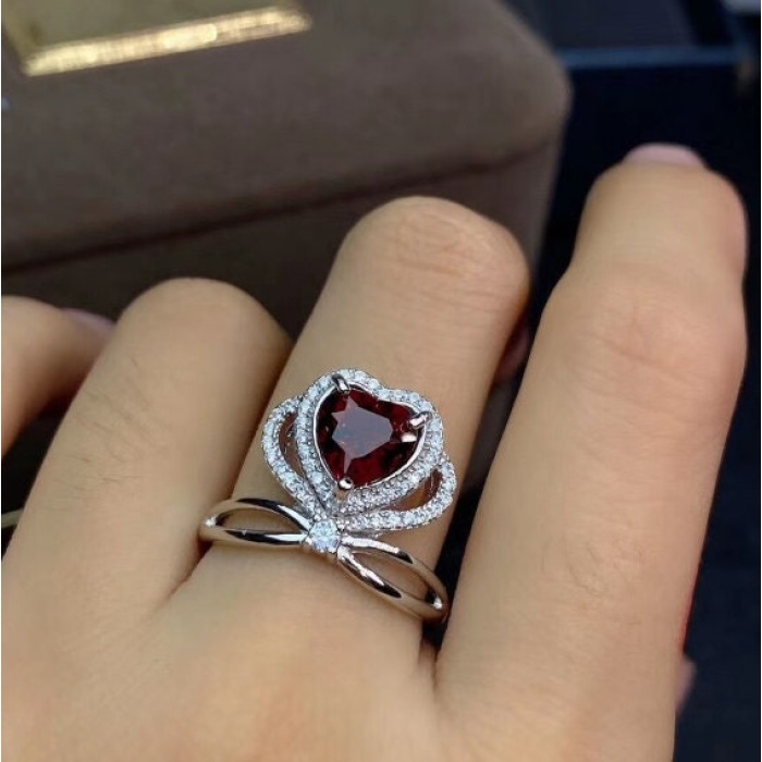 Natural Garnet Ring, 925 Sterling Sliver, Garnet Engagement Ring, Garnet Wedding Ring, Garnet luxury Ring, Ring/Band, Garnet Heart cut Ring | Save 33% - Rajasthan Living 5