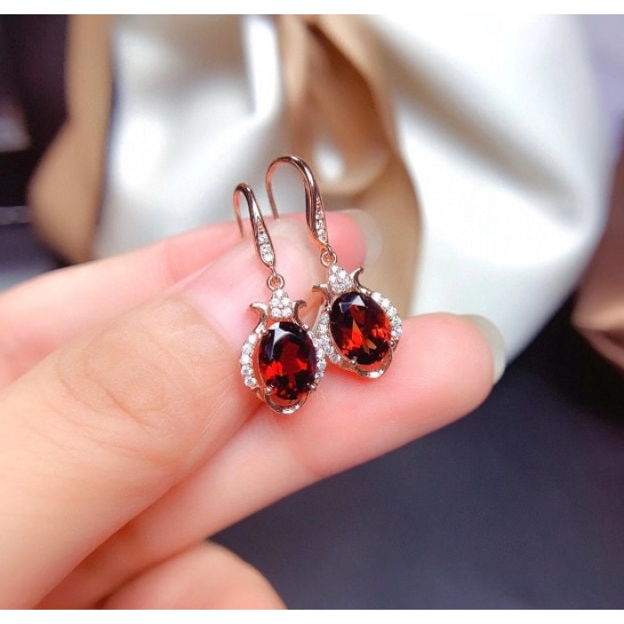 Natural Garnet Drop Earrings, 925 Sterling Silver, Garnet Studs Earrings, Earrings, Garnet Earrings, Luxury Earrings, Round Stone Earrings | Save 33% - Rajasthan Living 8