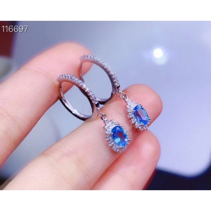 Natural Blue Topaz Drop Earrings, 925 Sterling Silver, Drop Earrings, Blue Topaz Earrings, Luxury Earrings, Oval Cut Stone Earrings | Save 33% - Rajasthan Living 8