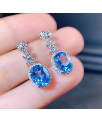 Natural Blue Topaz Drop Earrings, 925 Sterling Silver, Drop Earrings, Blue Topaz Earrings, Luxury Earrings, Oval Cut Stone Earrings | Save 33% - Rajasthan Living 3