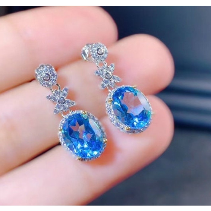 Natural Blue Topaz Drop Earrings, 925 Sterling Silver, Drop Earrings, Blue Topaz Earrings, Luxury Earrings, Oval Cut Stone Earrings | Save 33% - Rajasthan Living 6