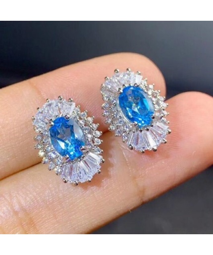 Natural Blue Topaz Stud Earrings, 925 Sterling Silver, Stud Earrings, Blue Topaz Earrings, Luxury Earrings, Oval Cut Stone Earrings | Save 33% - Rajasthan Living