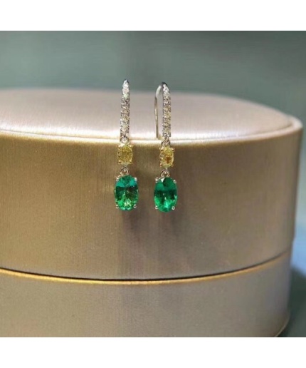 Natural Emerald Drop Earrings, 925 Sterling Silver, Emerald Drop Earrings, Emerald Silver Earrings, Luxury Earrings, Oval Cut Stone Earrings | Save 33% - Rajasthan Living