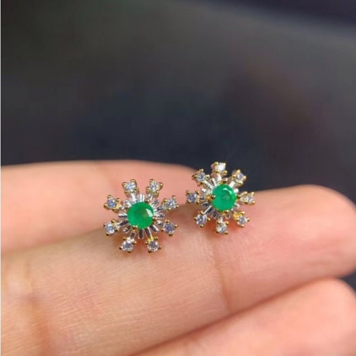 Natural Emerald Stud Earrings, 925 Sterling Silver, Emerald Earrings, Emerald Silver Earrings, Luxury Earrings, Round Cut Stone Earrings | Save 33% - Rajasthan Living 5