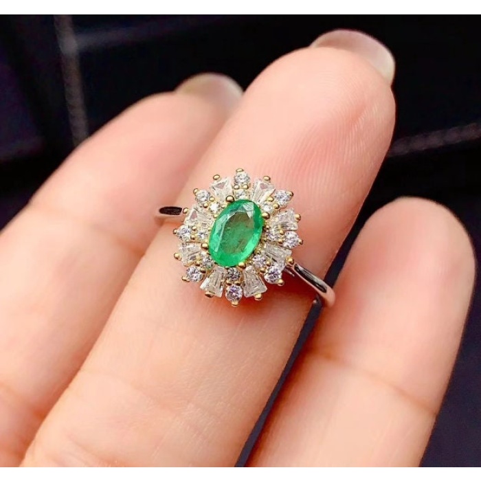 Natural Emerald & Cubic Zirconia Woman Ring, 925 Sterling Silver, Emerald Ring, Statement Ring, Engagement and Wedding Ring | Save 33% - Rajasthan Living 8