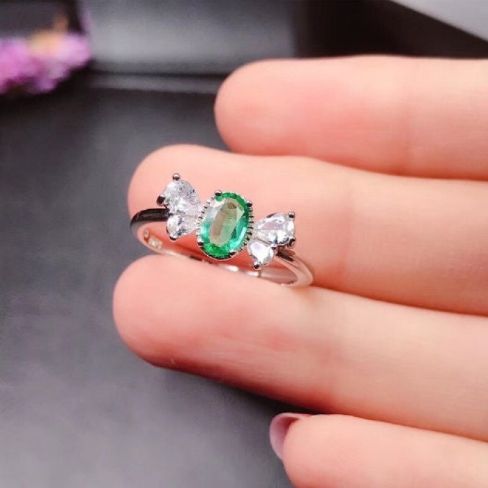 Natural Emerald & Cubic Zirconia Woman Ring, 925 Steeling Silver, Emerald Ring, Statement Ring, Engagement and Wedding Ring | Save 33% - Rajasthan Living 8