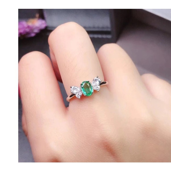 Natural Emerald & Cubic Zirconia Woman Ring, 925 Steeling Silver, Emerald Ring, Statement Ring, Engagement and Wedding Ring | Save 33% - Rajasthan Living 6