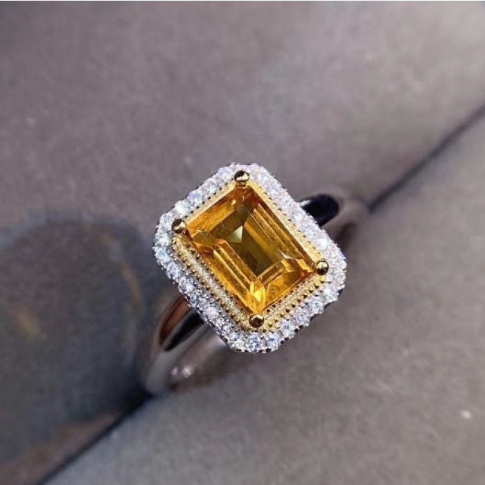 Natural Citrine Ring, 925 Sterling Sliver, Citrine Engagement Ring, Citrine Wedding Ring, luxury Ring, Ring/Band, Citrine Emerald cut Ring | Save 33% - Rajasthan Living 5